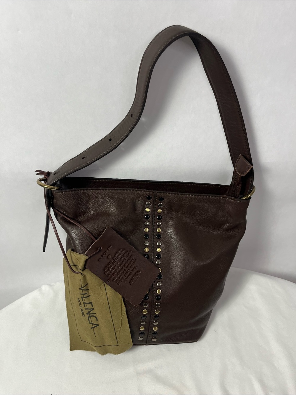 Violence Holland Brown Leather Stud-Detail Shoulder Bag